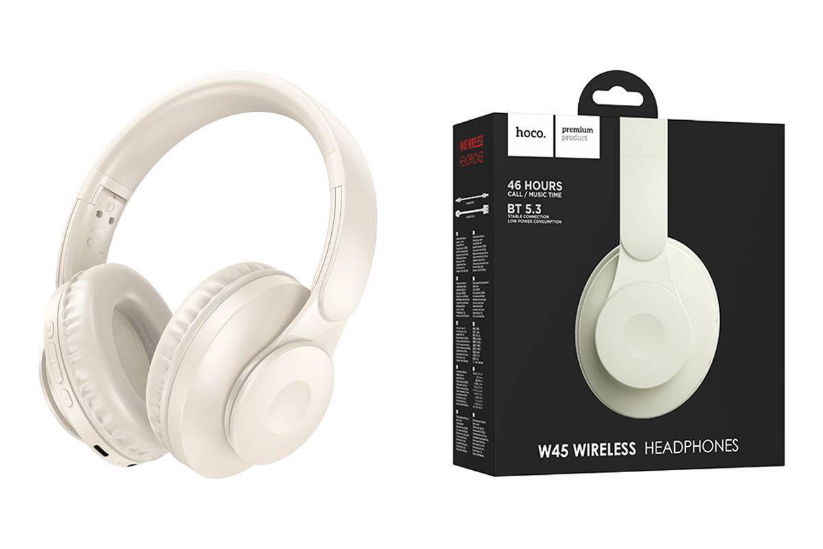 Наушники мониторные беспроводные HOCO W45 Enjoy Bluetooth (молочно белый)