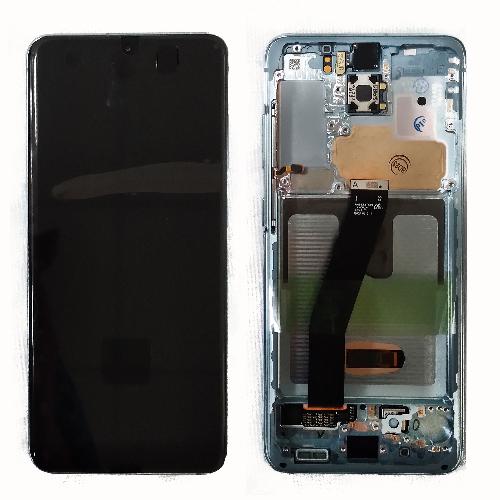 Модуль телефона Samsung G980F Galaxy S20 (дисплей+тачскрин) с рамкой оригинал голубой