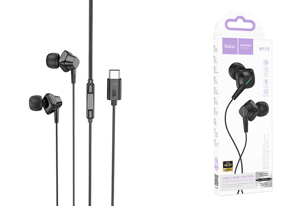 Наушники вакуумные проводные HOCO M113 Landy universal digital earphones with microphone штекер Type