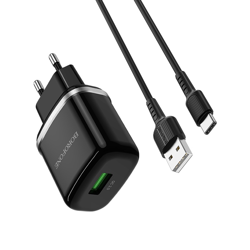 Сетевое зарядное устройство USB BOROFONE BA36A QC3.0 single port 2100mAh (черный)