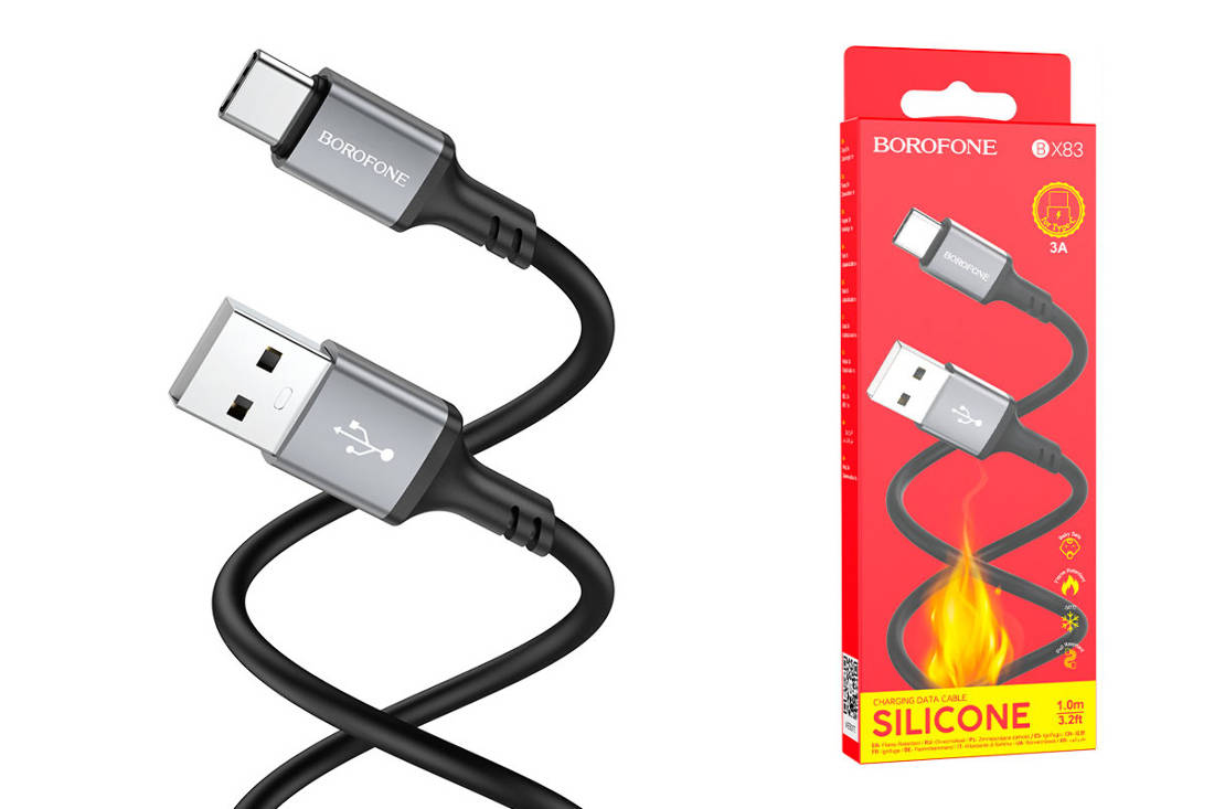 Кабель USB - USB Type-C BOROFONE BX83, 2,4A (черный) 1м силиконовый