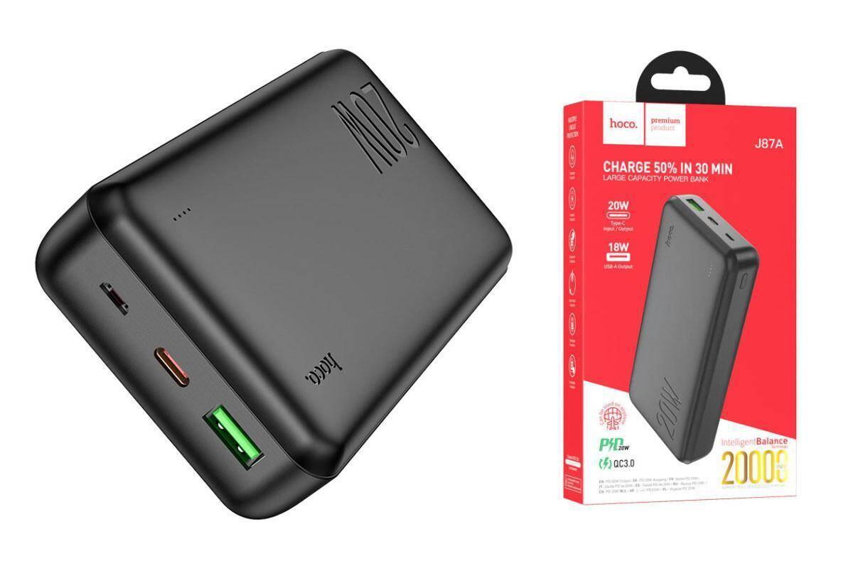 Универсальный дополнительный аккумулятор Power Bank HOCO J87A Tracker PD20W+QC3.0 (20000 mAh) (черны
