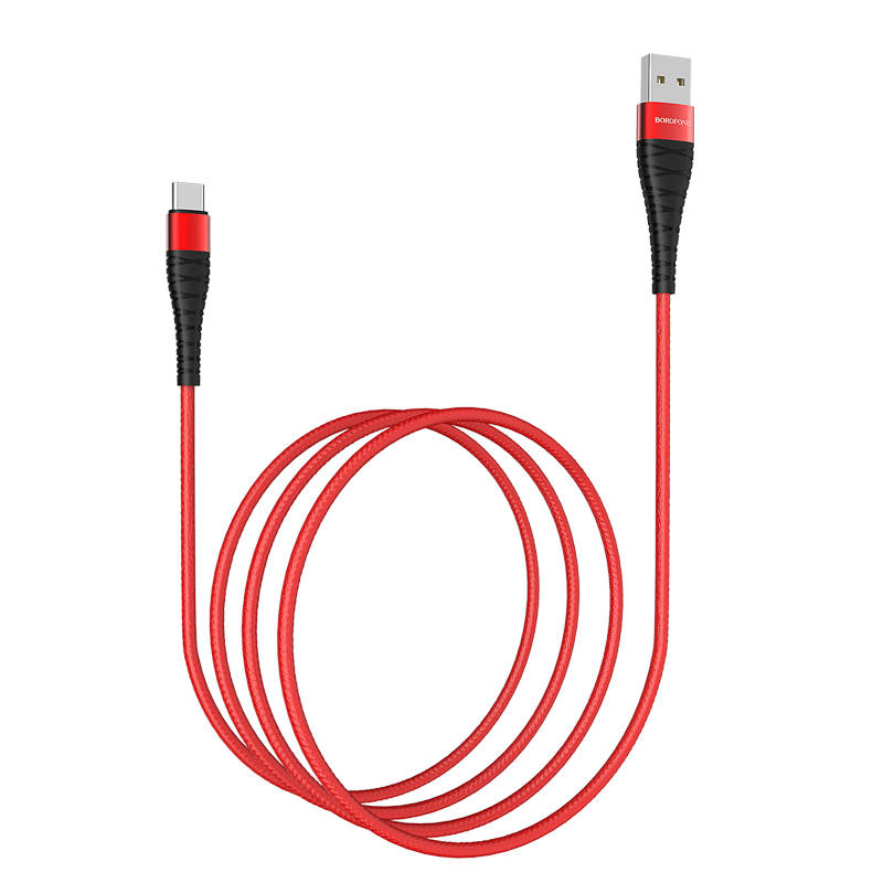 Кабель USB - Type-C BOROFONE BX32, 3A (красный) 1м (в оплетке, с усилением сгиба)