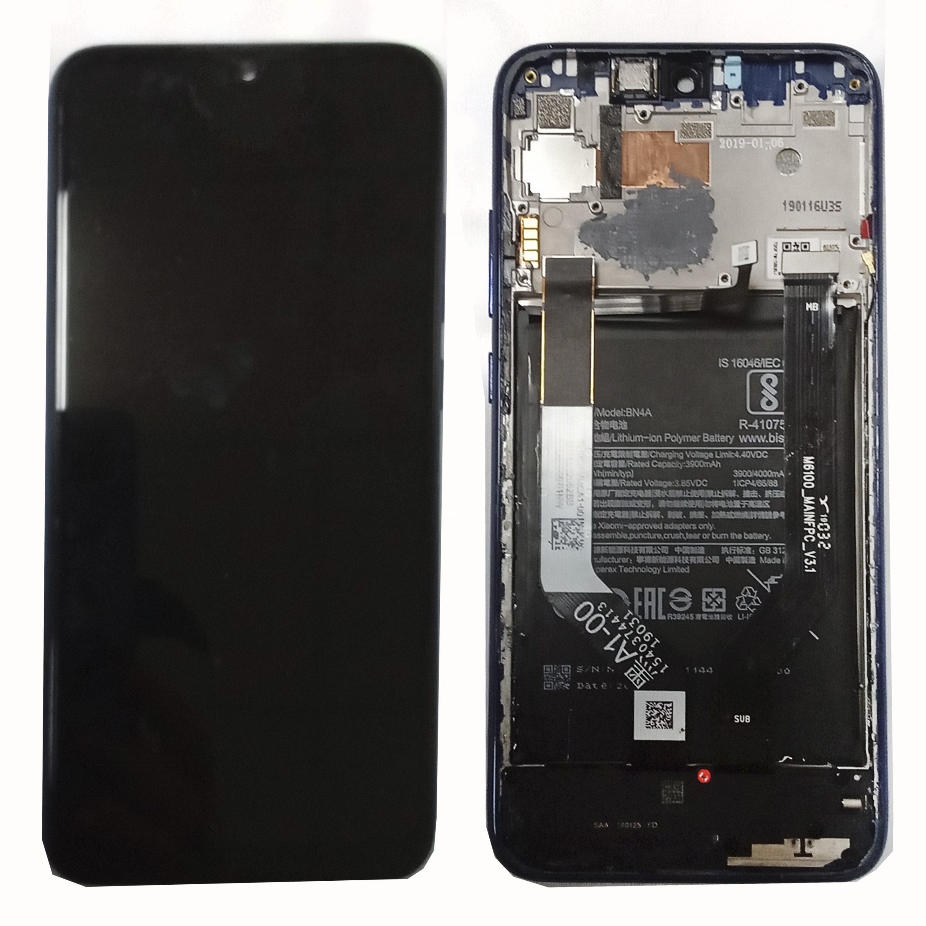 Модуль телефона Xiaomi Redmi Note 7/Note 7Pro (диспл + тачскрин) синий в рамке  ориг б/у (как новый)