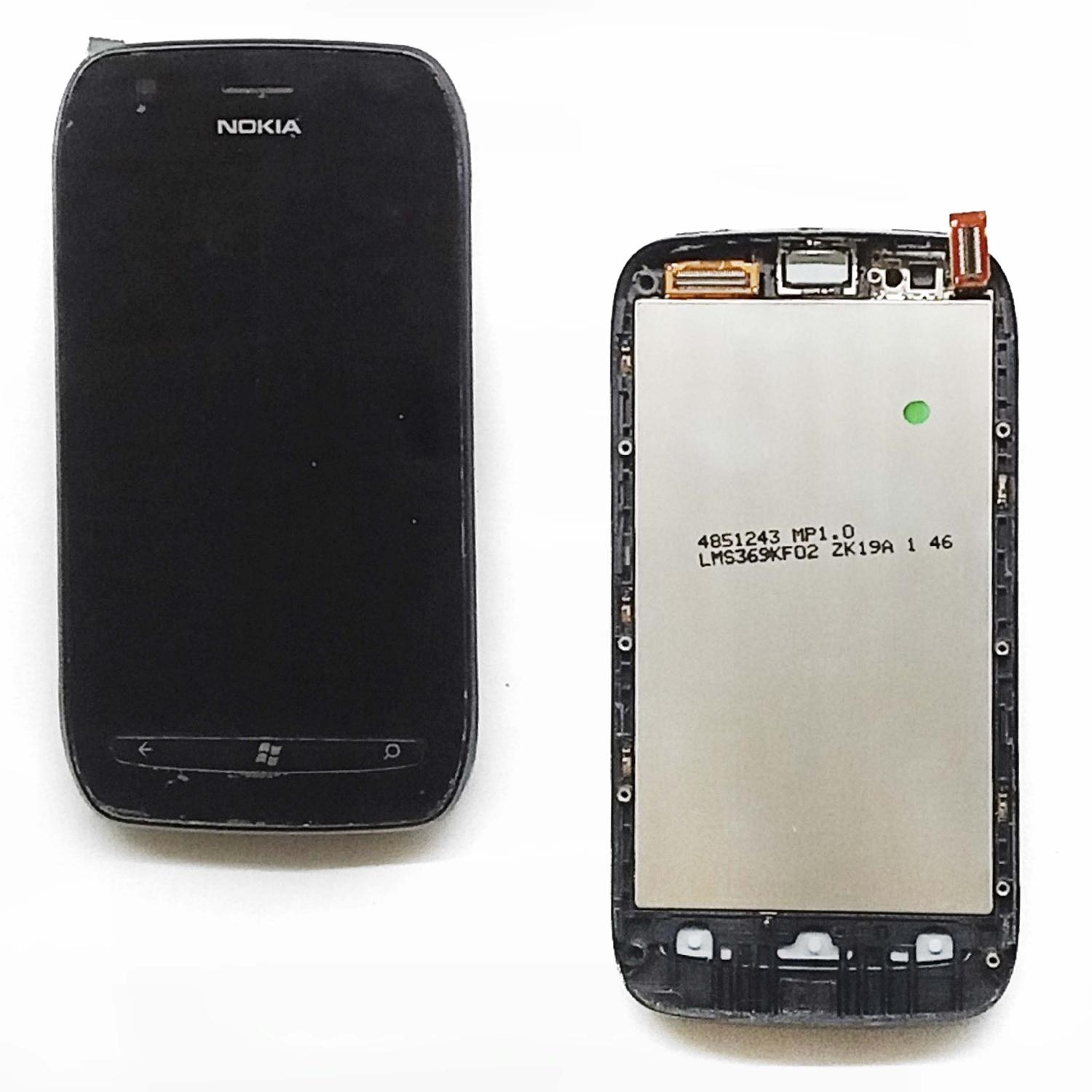 Модуль телефона Nokia Lumia 710 в рамке (дисплей+таскрин) черный оригинал б/у