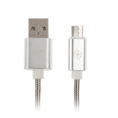Кабель  micro USB - USB Prime Line нейлон, серебро, 1м, 7220