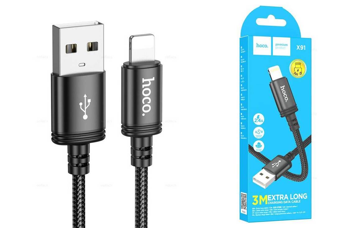 Кабель USB - Lightning HOCO X91 2,4A (черный) 3м