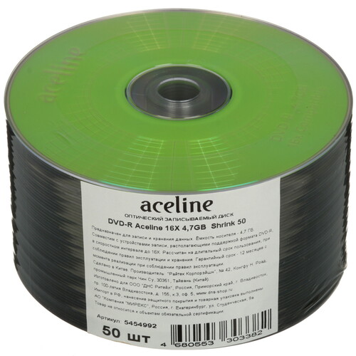 Диски DVD-R Aceline 4,7Gb 16x 1шт