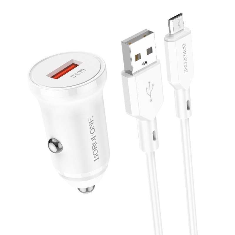 Автомобильное зарядное устройство USB + кабель MicroUSB BOROFONE BZ18 QC3.0 (белый)