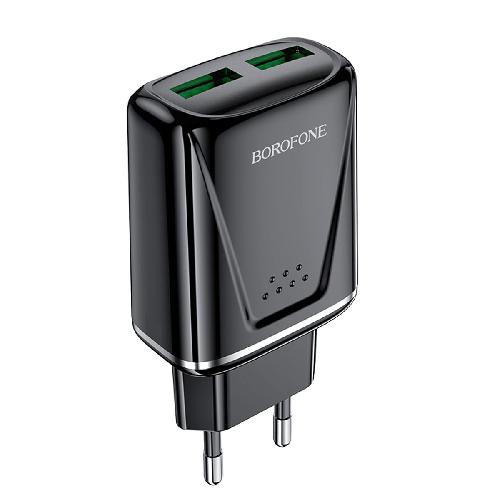 Сетевое зарядное устройство-2USB Borofone BA54A, QC3.0, черный