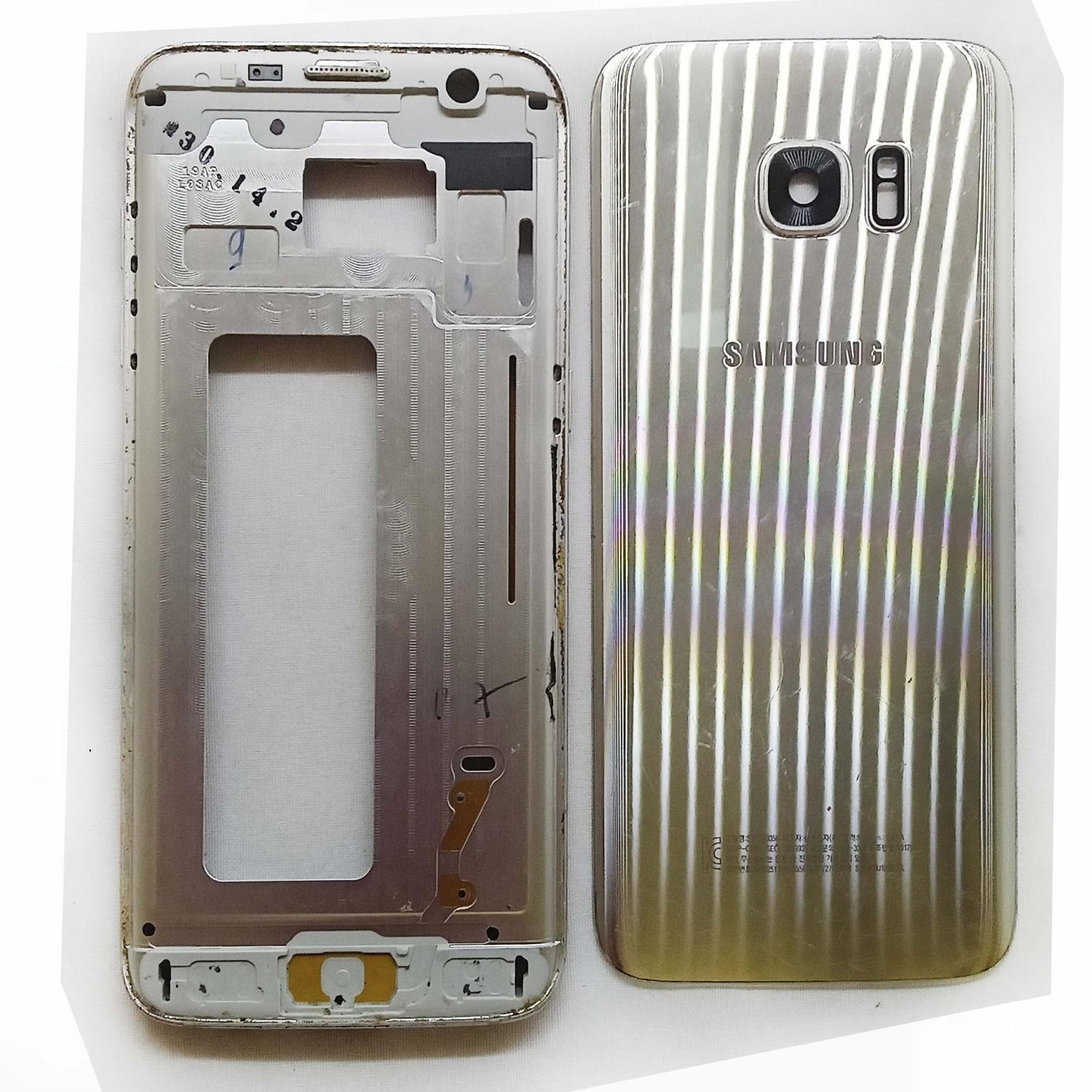 Корпус телефона Samsung G935F Galaxy S7 EDGE (задняя крышка + ср часть) серебро оригинал б/у