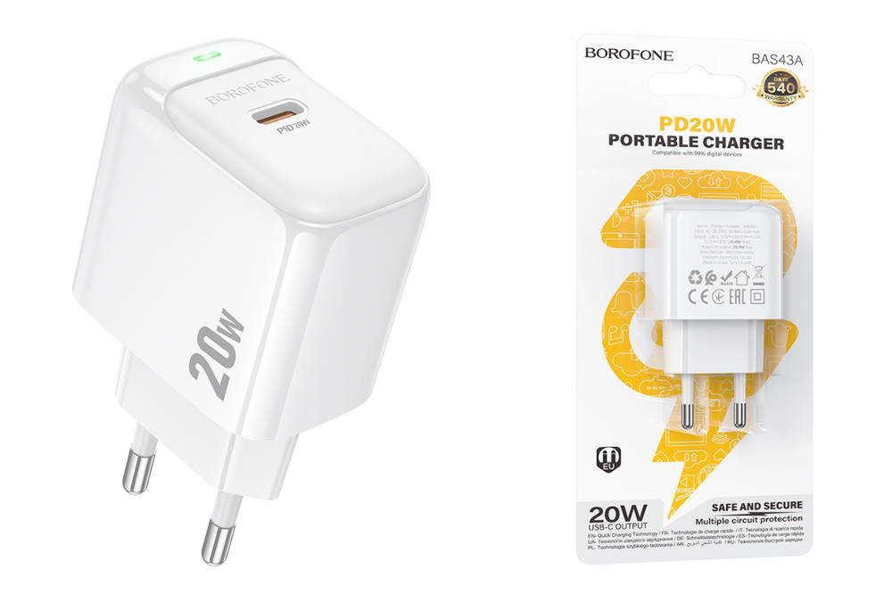 Сетевое зарядное устройство USB-C BOROFONE BAS43A Potential PD20W (белый)