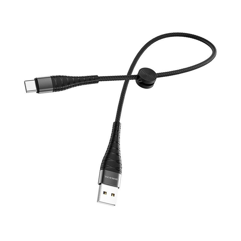 Кабель USB - USB Type-C BOROFONE BX32, 3A (черный) 0,25м (в оплетке, с усилением сгиба)