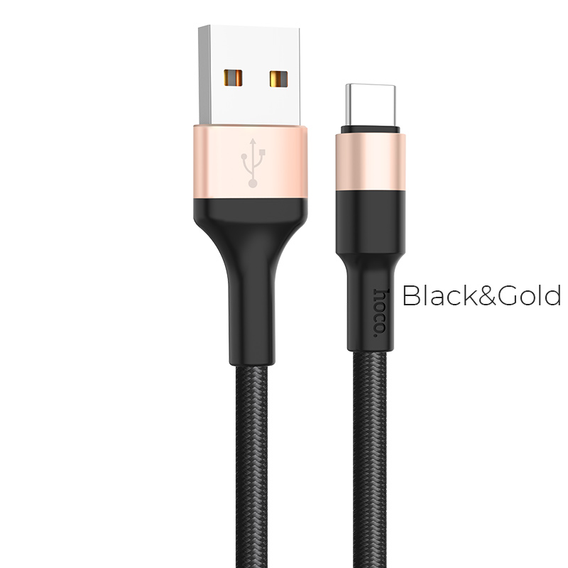 Кабель USB - USB Type-C HOCO X26, 2,4A (черно-золотистый) 1м (в оплетке)