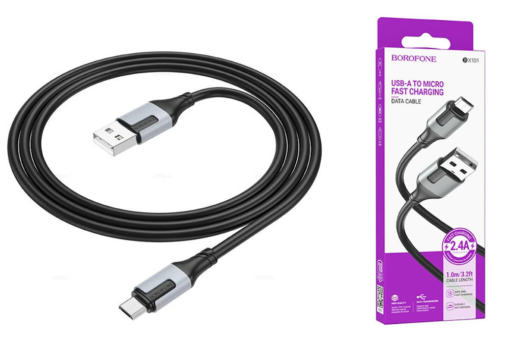 Кабель USB - MicroUSB BOROFONE BX101 2,4A (черный) 1м