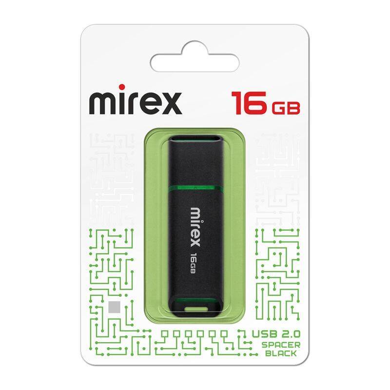 Flash USB 2.0 Mirex 16 ГБ SPACER BLACK 16GB (ecopack)
