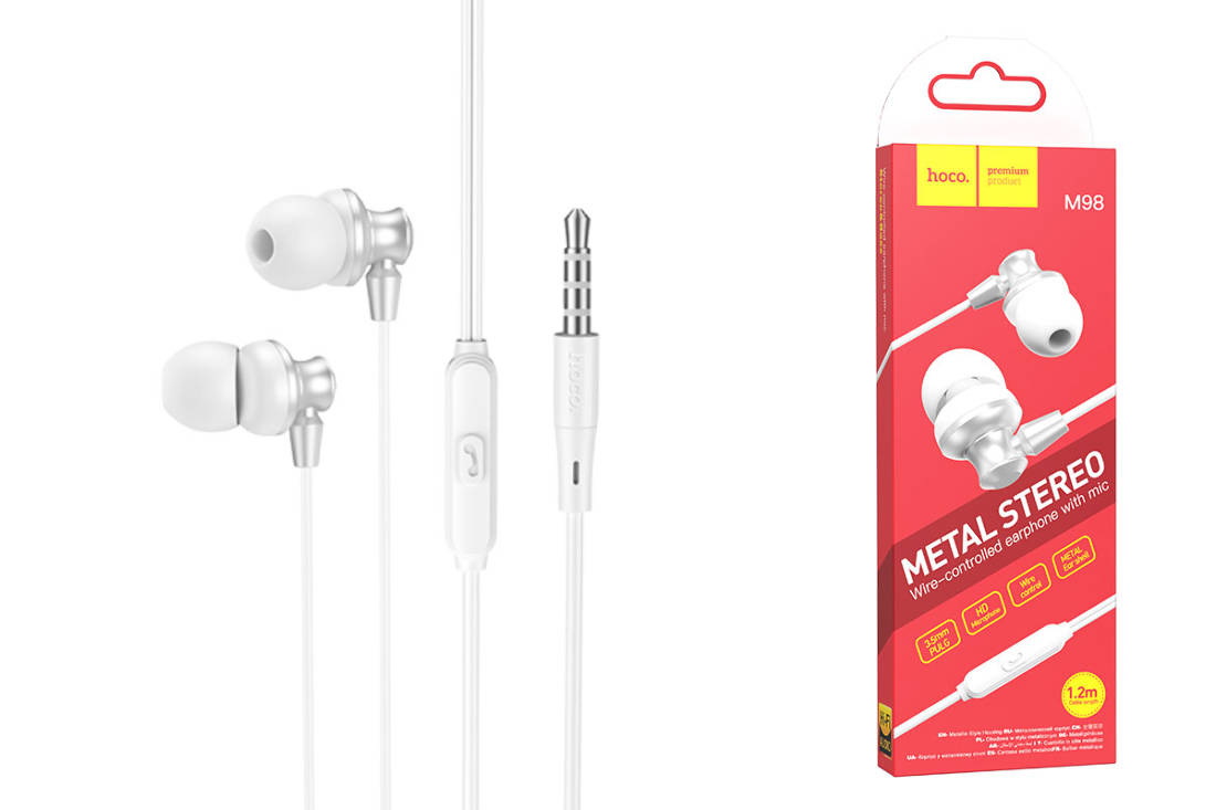 Наушники вакуумные проводные HOCO M98 Delighted earphones with microphone (серебристый)