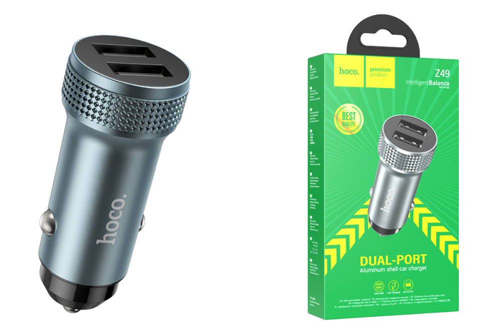 Автомобильное зарядное устройство АЗУ 2USB HOCO Z49 Level (серый)