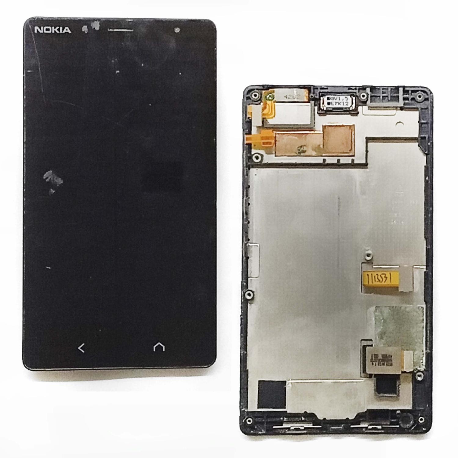 Модуль телефона Nokia X2 Dual Sim RM-1013 в рамке (дисплей+тачскрин) черный оригинал б/у