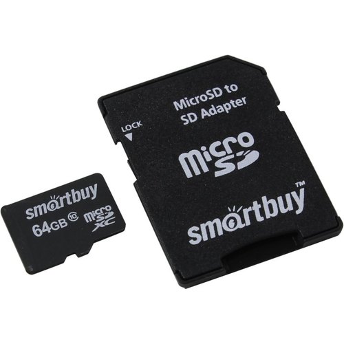 Карта памяти MicroSDXC SmartBuy 64GB cl10 UHS-I + SD, SB64GBSDCL10-01