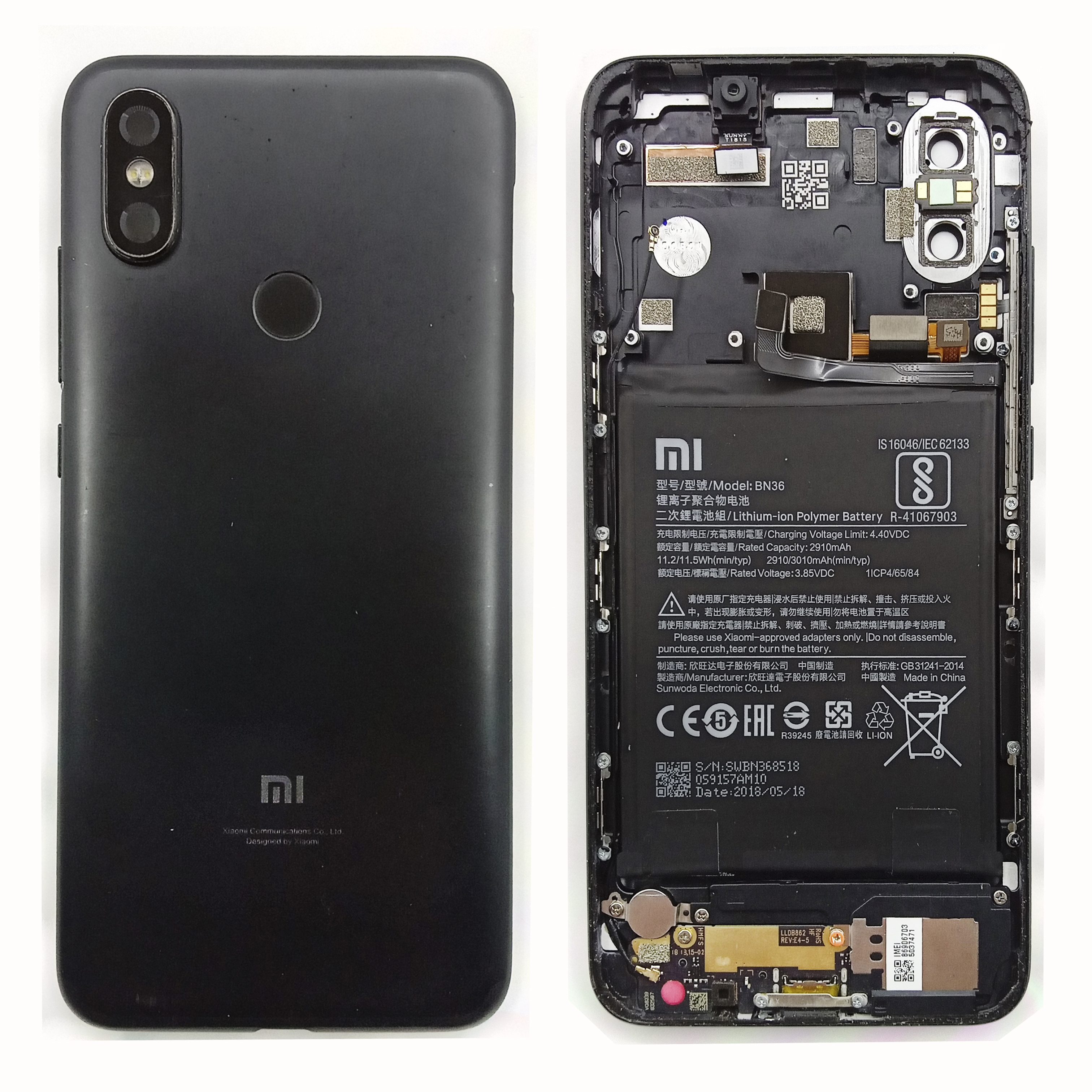 Корпус телефона Xiaomi Redmi 5 Plus средняя часть черный оригинал б/у