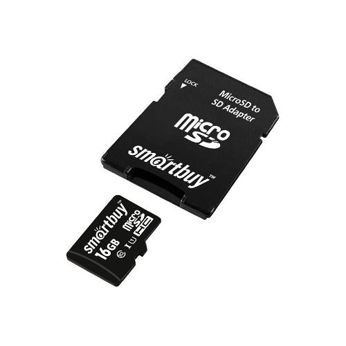 Карта памяти МicroSD SmartBuy 16 Гб 10 Class + адаптер