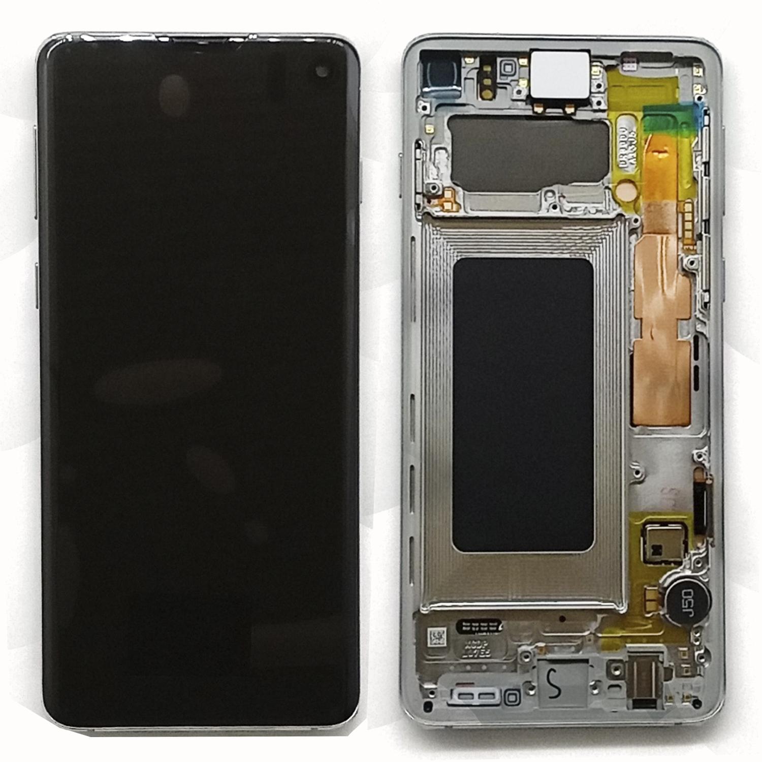 Модуль телефона Samsung G973 Galaxy S10 Service Pack (дисплей+тачскрин) с рамкой оригинал перламутр