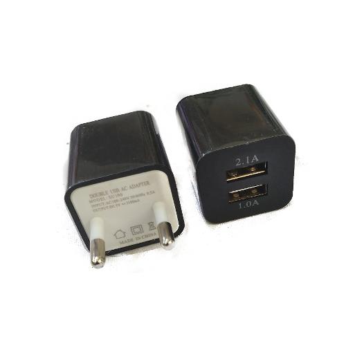 Сетевое зарядное устройство СЗУ-2USB 2A/1A кубик черный