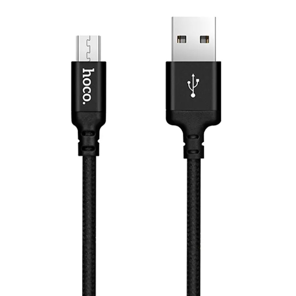 Кабель USB - Micro USB HOCO X14 2,4A (черный) 2м (в оплетке)