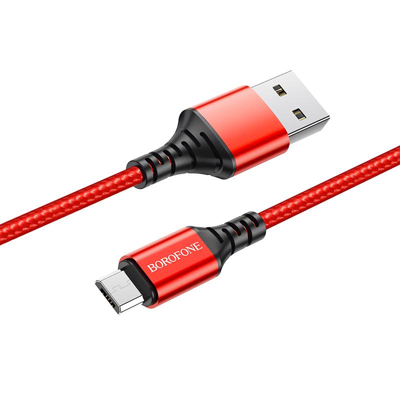 Кабель USB - MicroUSB BOROFONE BX54 2,4A (красный) 1м (в оплетке)