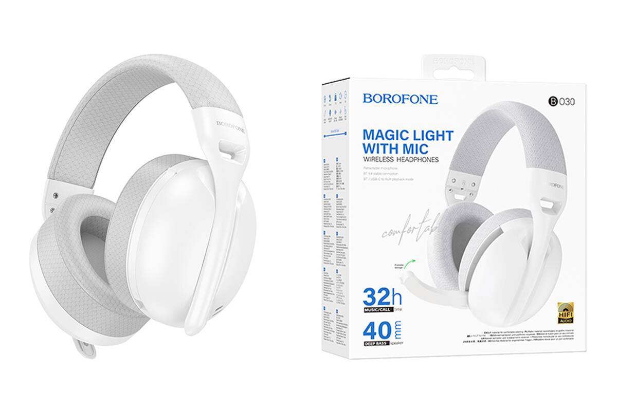 Наушники мониторные беспроводные BOROFONE BO30 Magic light Bluetooth (белый)