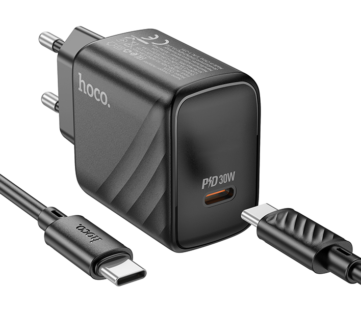 Сетевое зарядное устройство USB-C + кабель Lightning - Type-C HOCO CS22A PD30W (черный)