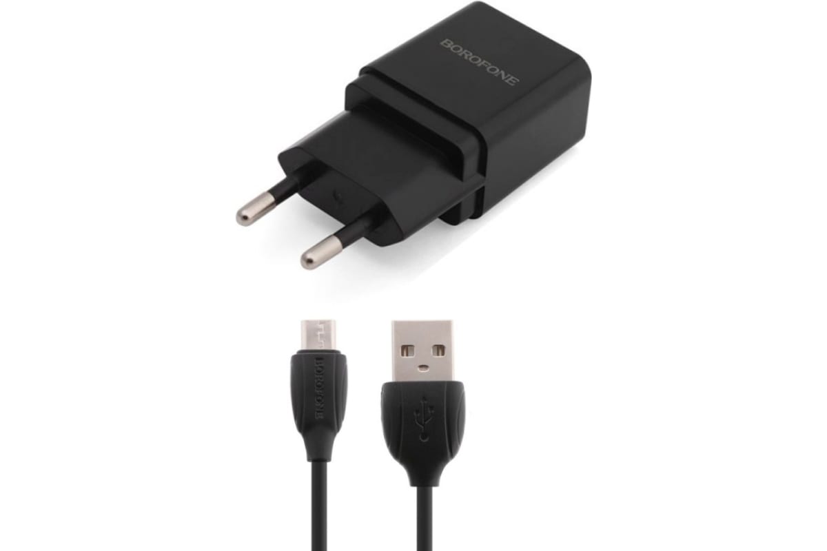 Сетевое зарядное устройство USB + кабель MicroUSB BOROFONE BA19A Nimble 1000mAh (черный)