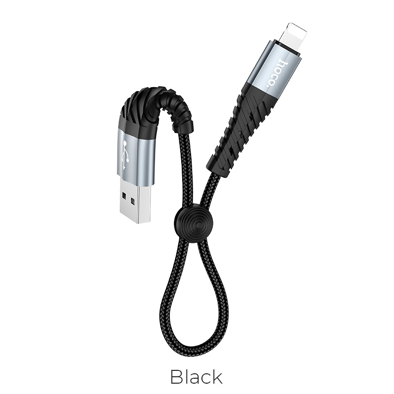 Кабель USB - Lightning HOCO X38, 2,4A (черный) 0,25м (в оплетке, с усиление сгиба)