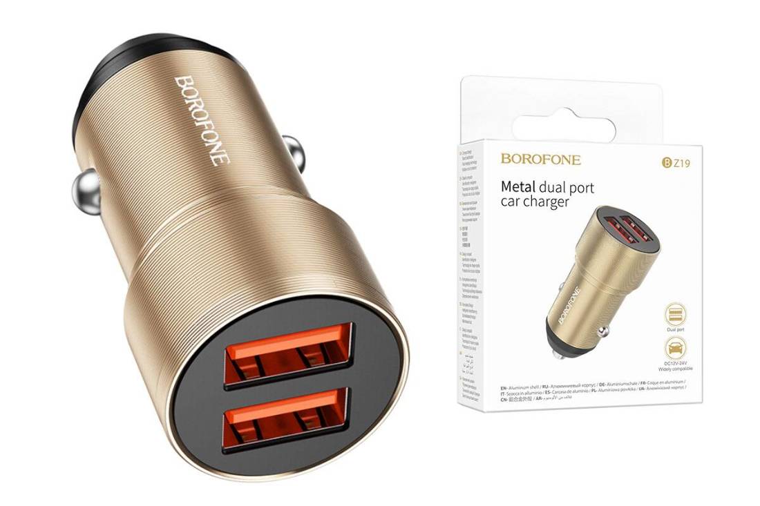 Автомобильное зарядное устройство АЗУ 2USB BOROFONE BZ19 Wisdom 2400 mAh (золотой)