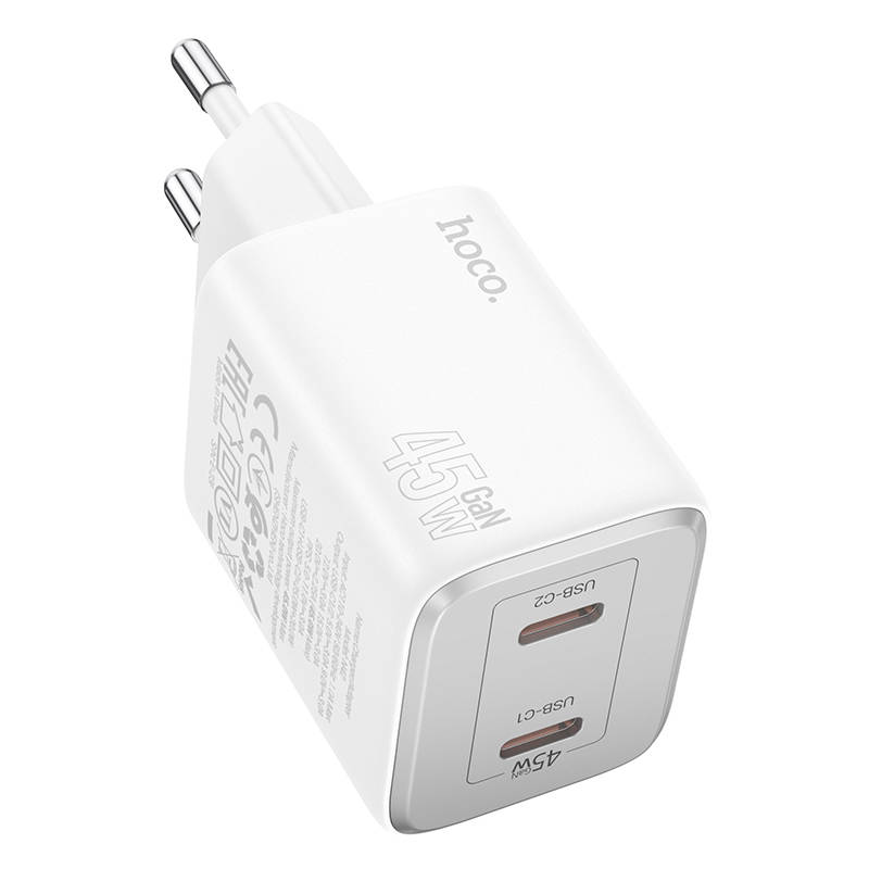 Сетевое зарядное устройство 2USB-C HOCO N42 Elogiado PD45W (белый)