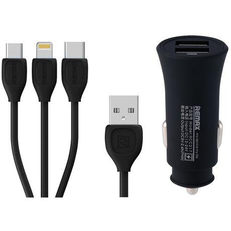 Автомобильное зарядное устройство 3 в 1 (Type-C, micro USB, Lightning) REMAX RCC217 2.4A (Black)