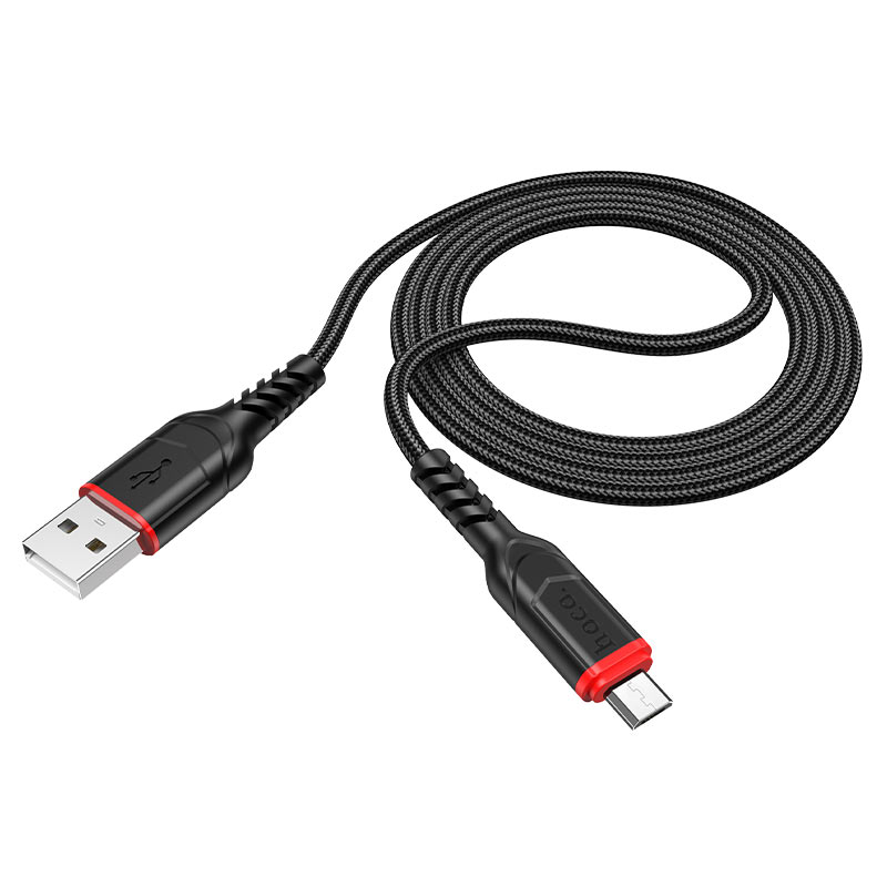 Кабель USB - MicroUSB HOCO X59 2,4A (черный) 1м (оплетка)