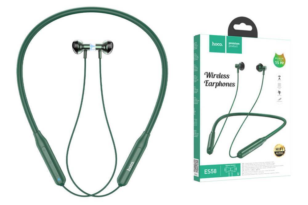 Наушники вакуумные беспроводные HOCO ES58 Sound tide sports BT headset Bluetooth (зеленый)
