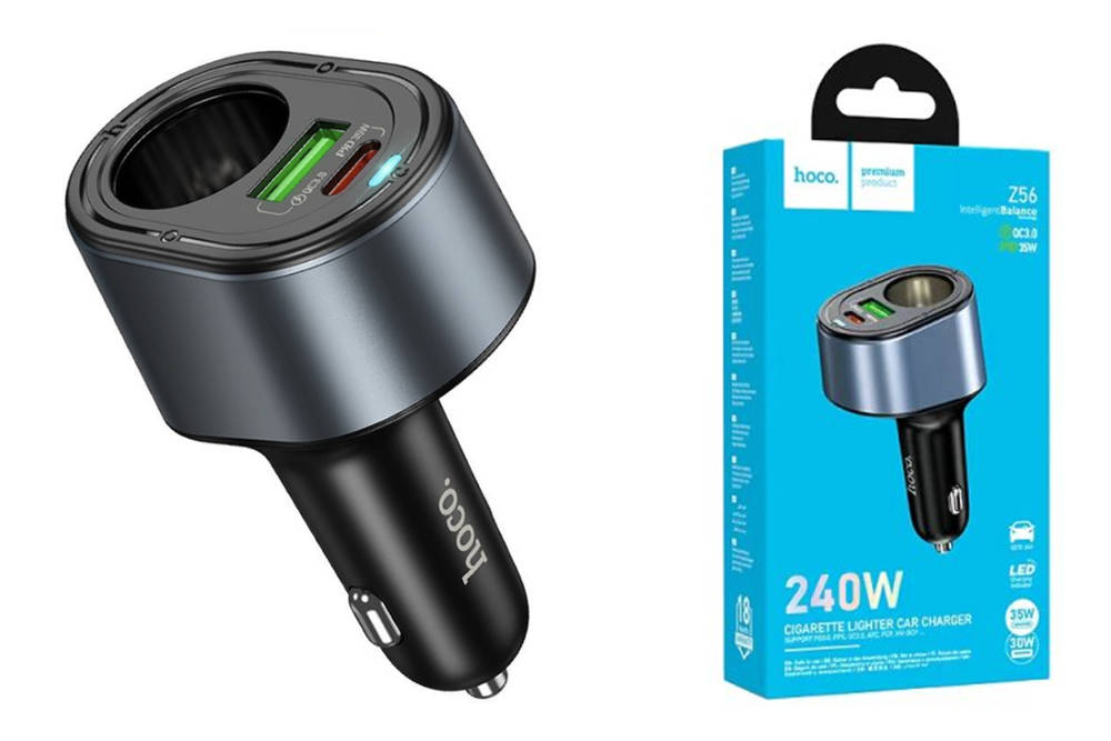 Автомобильное зарядное устройство АЗУ USB + USB-C HOCO Z56 Friend PD35W+QC3.0 cigarette lighter (чер
