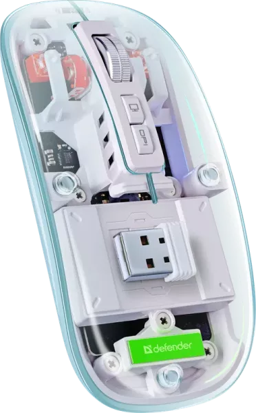 Беспроводная игровая мышь Defender Ixes MM-999 LED (прозрачн.) (4кн+кол/кн), 2.4Гц+BT, 400mAh, 2400d