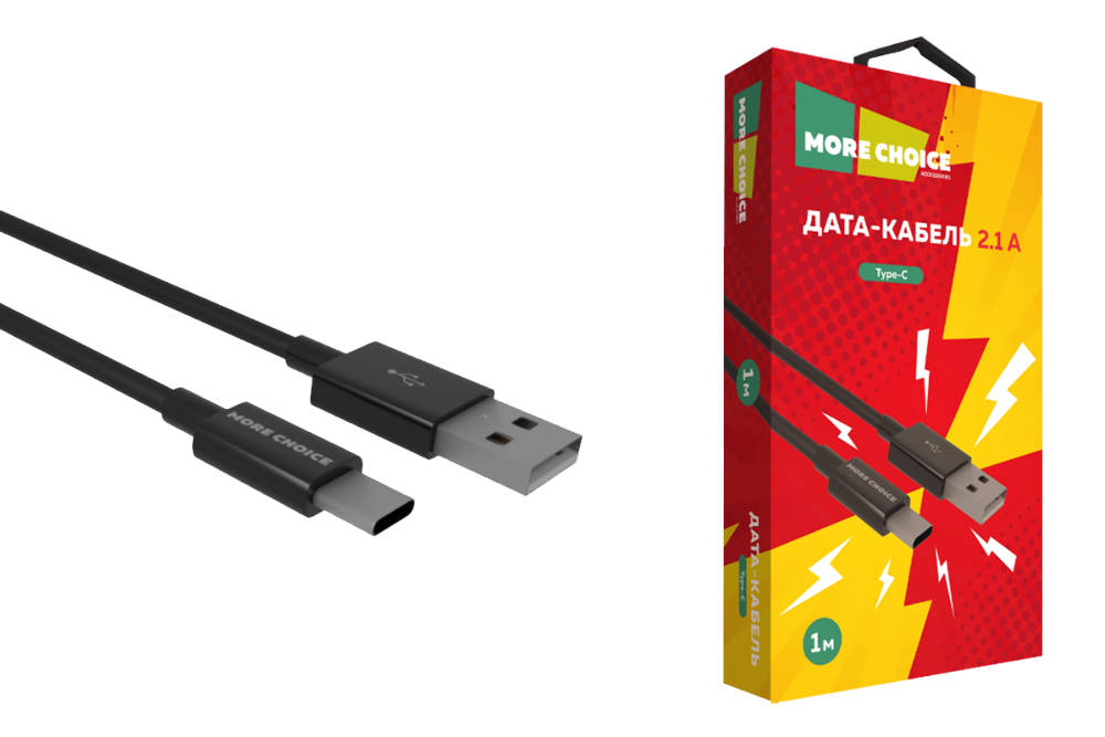 Кабель USB - USB Type-C More choice K24a TPE 2.1A 1м (Black)