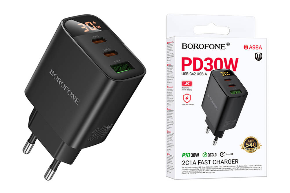 Сетевое зарядное устройство USB-C BOROFONE BA98A PD30W (черный)