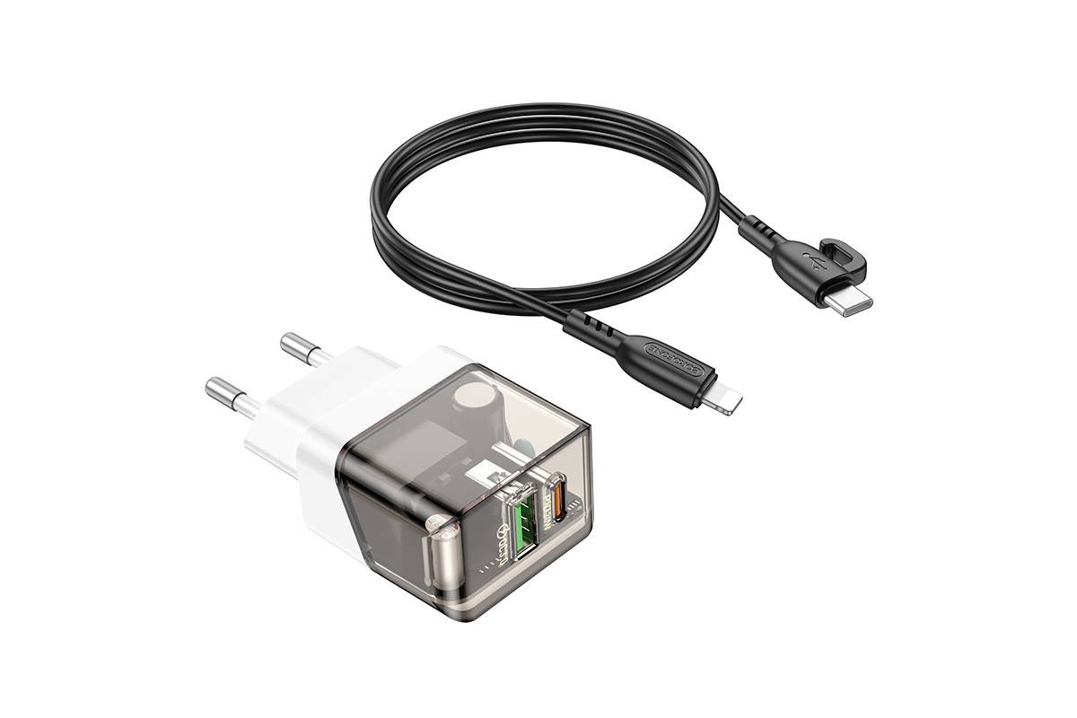 Сетевое зарядное устройство USB + USB-C + кабель Lightning - Type-C BOROFONE BA80А charger PD+QC3.0