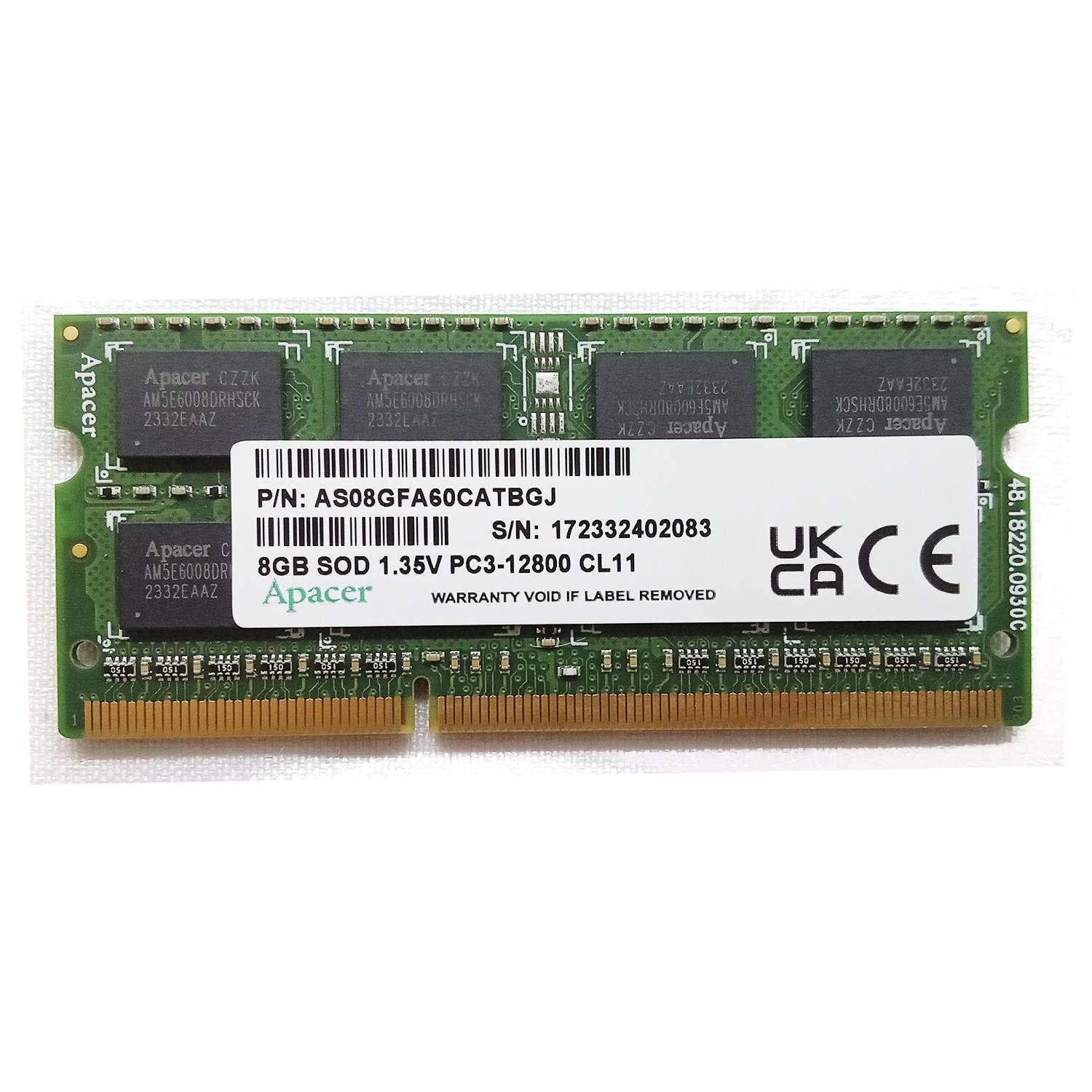 Оперативная память SO-DIMM DDR3 Apacer 8Gb 1600MHz pc-12800 CL11 512x8 DV.08G2K. KAM б/у