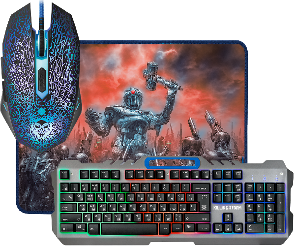 Набор Defender Killing Storm MKP-013L RU: опт. игровая мышь (5кн+кол/кн), USB, клавиатура (104кн)