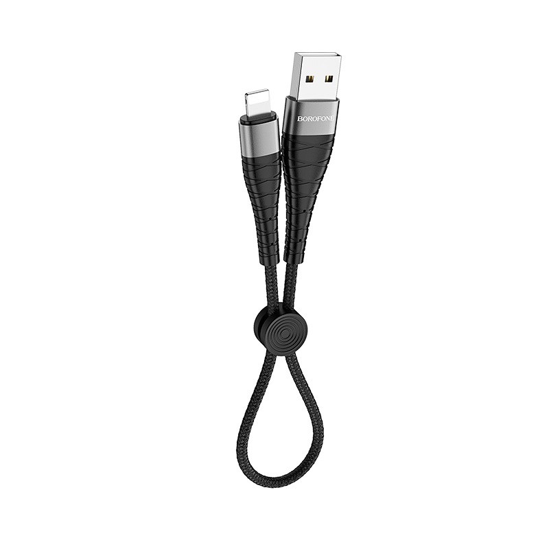 Кабель USB - Lightning BOROFONE BX32, 2,4A (черный) 0.25м (в оплетке, с усилением сгиба)