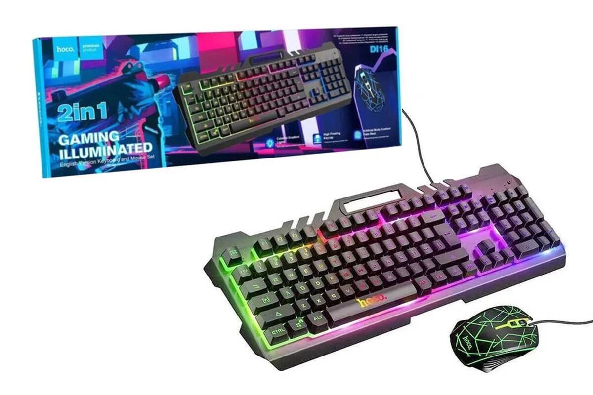 Комплект игровой проводной клавиатура+мышь HOCO Di16 с подсветкой RGB (черный)