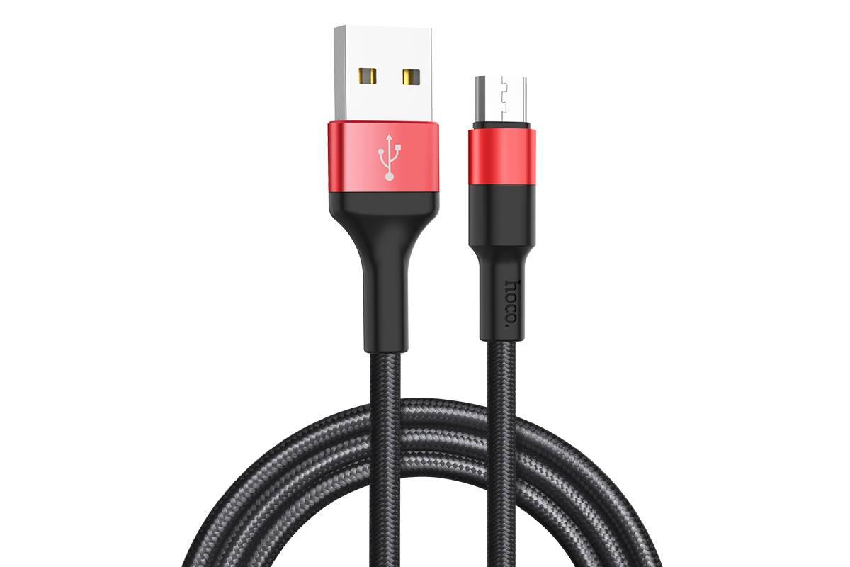 Кабель USB - Type-C HOCO X26, 2,4A (черно-красный) 1м (в оплетке)