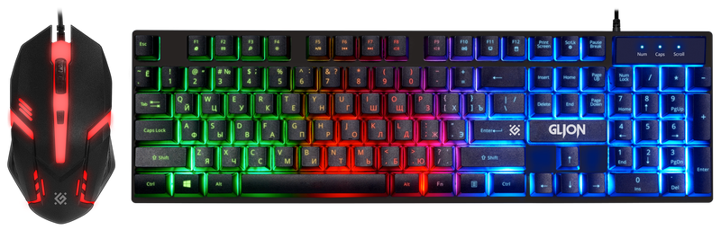 Набор Defender Glion C-123 RU: опт. игровая мышь (3кн+кол/кн), USB, клавиатура (104кн)